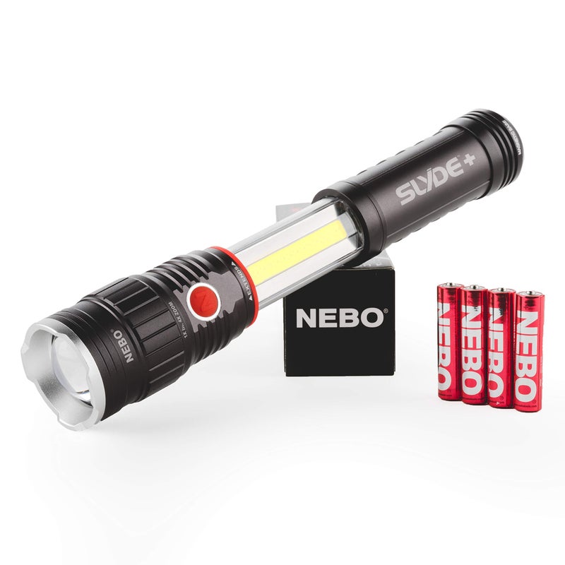 NEBO SLYDE+ Work Light | 300 Lumens, 4 Light Modes, Magnetic LED Flashlight & COB Work Lamp, Water Resistant, Battery Powered, Great for Camping & Tactical Gear, Includes 4x AAA Batteries - Image 1